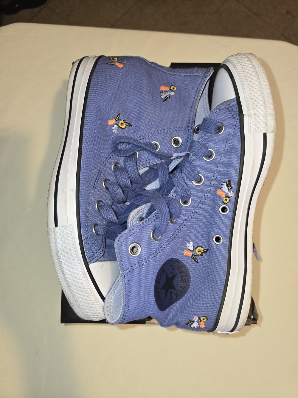 Converse Light Blue High-Top Sneakers with Floral Embroidery